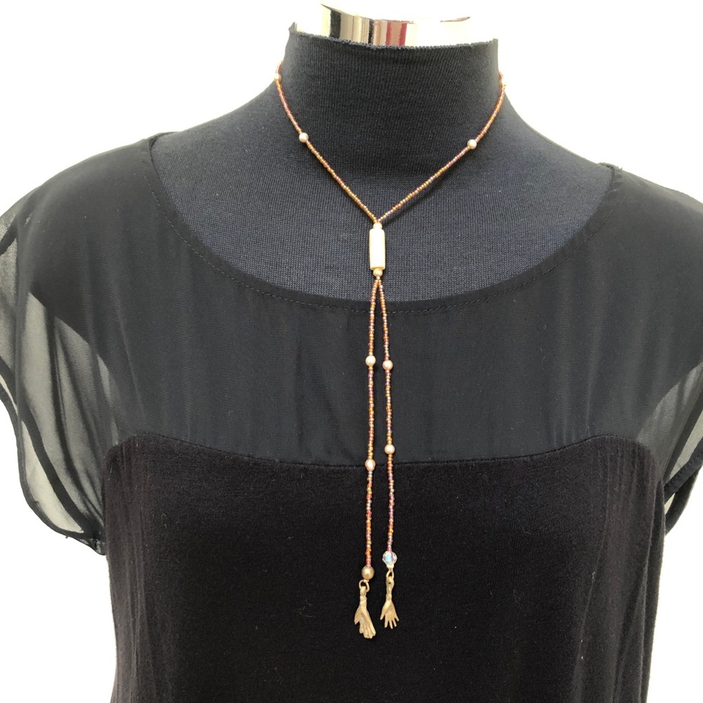 Boho lariat statement necklace VTG Helping Hands